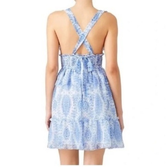 Saylor Blue Holly Dress Halter with Criss Cross Back and Smocked Waist Sz Large‎ - Picture 6 of 6